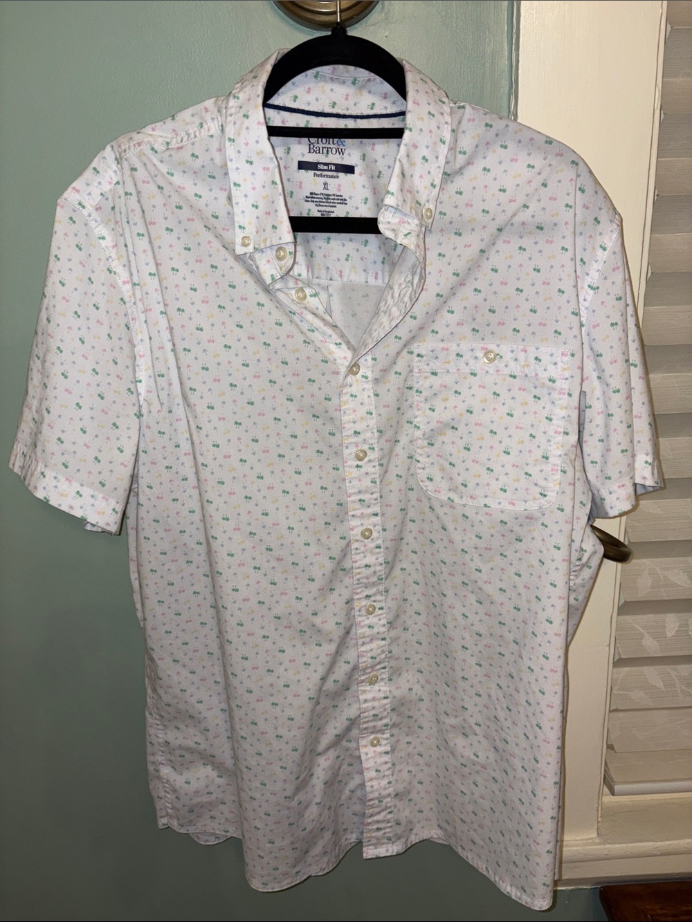Croft & Barrow Slim Fit Palm Tree Print Button Down Shirt XL Short Sleeve